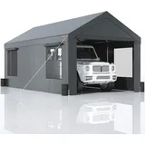 Vevor Zeltgarage 3 x 6 x 2,8 m Garagenzelt aus 180 g/m2 doppelseitig beschichtetes PE und verzinktes Stahlrohr Lagerzelt Carport 38 mm Säulendurchmesser Gerätezelt für 2–3 Erwachsene Dunkelgrau