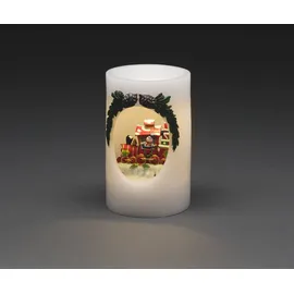 Konstsmide LED Echtwachskerze Schneemann mit Zug 16 cm weiß