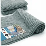 HELLSER Badematte DANA - Badezimmerteppich rutschfest & waschbar - Chenille, rutschhemmend beschichtet, fußbodenheizungsgeeignet, schnell trocknend, Polyester, - Weiche Chenille Badematte Kurzflor, OEKO-Tex-zertifiziert blau 40 cm x 60 cm