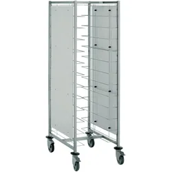Tournus Tablettabräumwagen / Cafeteria Abräumwagen mit 12 Einschüben für Tabletts Breite 320 - 370 mm. Mit Seitenverkleidung