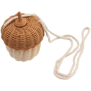 Mumusuki Rattan Gewebte Korbtasche, Handgefertigter Korb in Eichelform, Umhängetasche für Kinder (Kleine Umhängetasche)