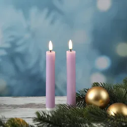 LED Stabkerzen MIA - Echtwachs - realistische 3D Flamme - H: 15cm - lavendel - 2...
