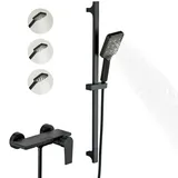 BAITUJIE Badewannenarmatur Schwarz, Armatur Badewanne mit Handbrause Wannenarmatur Wasserfall mit Anhebbare Duschstange Duschsystem Duscharmatur Set