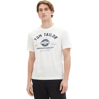 TOM TAILOR Herren T-Shirt mit Logo-Print aus Baumwolle, White, L