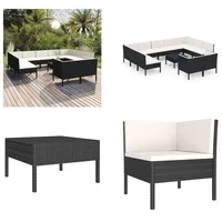 vidaXL 12 tlg. Garten Lounge Set mit Auflagen Poly Rattan Schwarz - Garten-Sofagarnitur - Garten-Sofagarnituren - Gartensofa-Set - Gartensofa-Sets - Schwarz