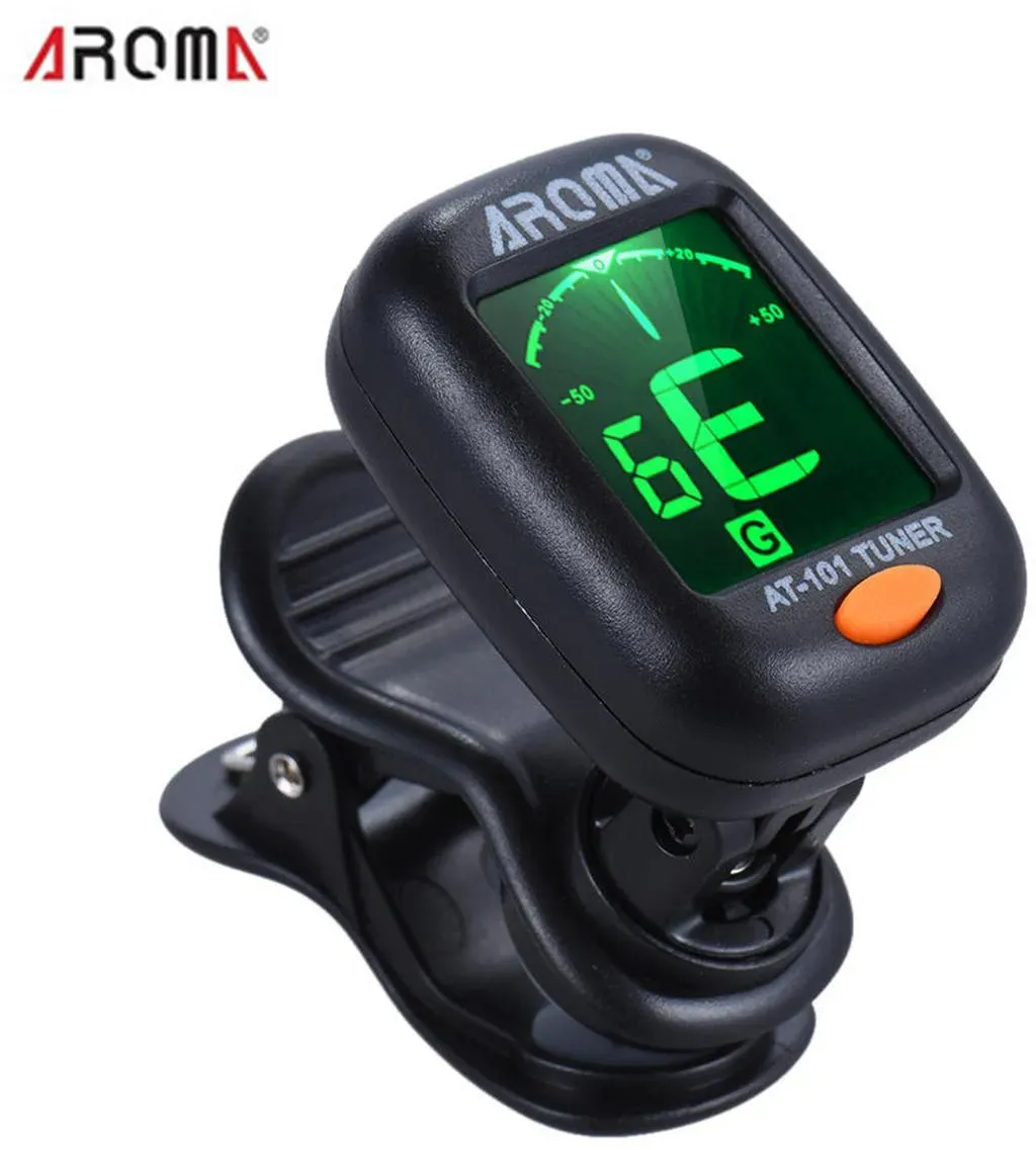 AROMA AT-101 Tragbarer Mini-Clip-On-Digitalgitarren-Tuner mit faltbarem, drehbarem Clip und hoher Empfindlichkeit