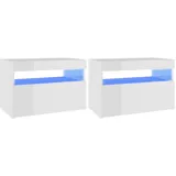 vidaXL Nachttische mit LED-Leuchten 2 Stk. Hochglanz-Weiß 60x35x40cm
