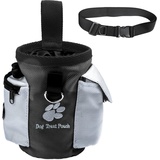 MEEQIAO Hunde Futterbeutel,Eingebautem Poop Tasche Spender Leckerlitasche Hundetraining Wasserdicht Futtertasche Adjustable für Haustier Drinnen und Draußen, Snack Bag mit Clip & Lasche (Schwarz)