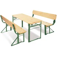 PINOLINO Sepp Kinder Festzeltgarnitur mit Lehne I Klappbare Kindersitzgruppe aus Holz & Metall I Outdoor Tisch mit 2 Bänken für Garten, Geburtstag & Party I Ab 3 Jahren