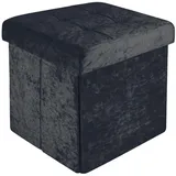 Intirilife Faltbarer Sitzhocker 30x30x30 cm in Samt Schwarz - Sitzwürfel mit Stauraum und Deckel mit Samtbezug