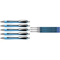 Schneider 132501 Slider Rave XB Kugelschreiber 5 Stück, schwarz & 77347 Slider 755 Kugelschreibermine (ViscoGlide-Technologie, dokumentenecht, XBExtrabreit) 3er Blisterkarte, blau