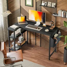luxuskollektion L-förmiger Schreibtisch 100x70 cm mit Ablagefächern Schwarz
