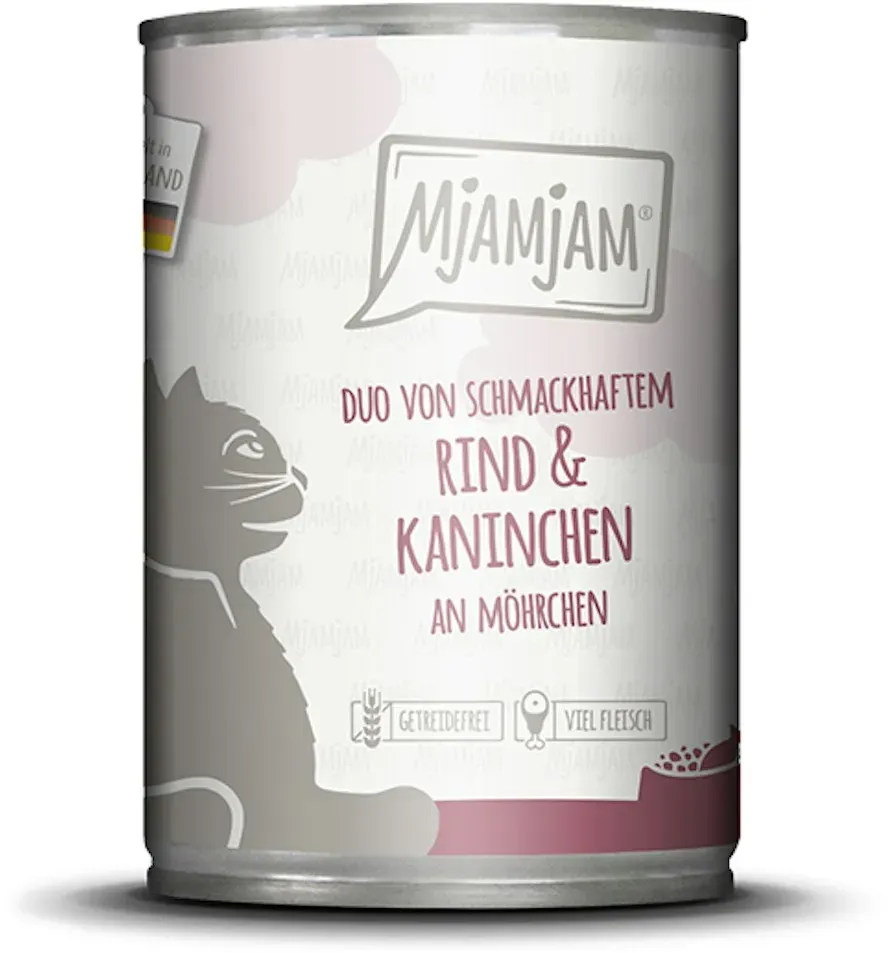 MjAMjAM – DUO 400g MjAMjAM Katze Sparpaket 12x400g DUO Rind und Kaninchen mit Möhrc