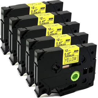 Neouza 5er-Pack Ersatz-Kassetten kompatibel mit Brother P-Touch laminiertes TZe TZ Etikettenband 12 mm x 8 m (TZe-Fx631 Flexibles ID-Kabel Schwarz auf Gelb)