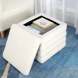 LEUTED 2 Stück Sitzwürfel mit Stauraum, Sitztruhe mit Stauraum, Teddystoff Sitzhocker, Sitzbox mit großem Stauraum modern Aufbewahrungsbox für Schlafzimmer Flure Weiß