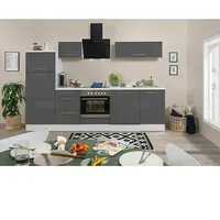 Respekta Premium Küchenzeile RP280WGCBO  (Breite: 280 cm, Grau, Mit Elektrogeräten)