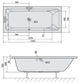 a&n&a aQualine NISA Rechteckbadewanne 170 x 75 cm (ohne Füße) 216 l