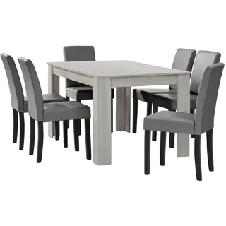 [en.casa] Esstisch Eiche weiß hellgrau Kunstleder gepolstert 140x90 cm Esszimmer - Grau