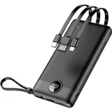 VEGER Powerbank 10 000mAh (Micro + Typ C - iPhone) Ladekabel Schwarz
