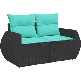vidaXL 7-teiliges Gartensofa-Set mit Kissen, schwarzes Polyrattan - Schwarz