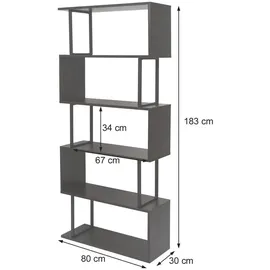 MCW Bücherregal A27 5 Ebenen Grau Metall Schwarz