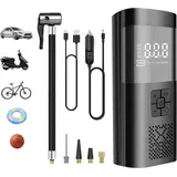 MODFU Luftpumpe Tragbare Auto-Luftpumpe mit Akku & digitalem Display (1-tlg., 150 PSI Kompressor mit LED-Licht, automatischer Abschaltung), Zubehör für Reifen von Auto, Fahrrad & Motorrad schwarz