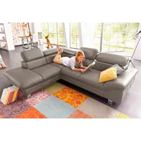 Ecksofa COTTA "Driver L-Form", grau (stein), B:268cm H:73cm T:214cm, Kunstleder SOFTLUX;LEDER BEEFY (ein abgedecktes Spalt-Rindsleder) im Sitz und Rücken (Korpus in Kunstleder);Luxus-Kunstleder;NaturLEDER (echtes Rindsleder) im Sitz und Rücken (Rückseite mit Spannstoff bezogen), Sofas, Ecksofa, mit Kopfteilverstellung, wahlweise mit Bettfunktion & Bettkasten