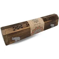 Saraswati India Truhe "Elefant" Holz 30x6cm, Räucherstäbchenhalter