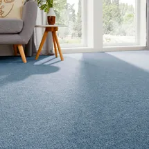 Andiamo Teppichboden ANDIAMO "Bob, Feinschlinge, Gesamthöhe 4,5 mm, Luxusklasse LC1", blau, B:500cm L:700cm, Kunstfaser, Teppiche, meliert, Breite 200, 400 oder 500 cm, strapazierfähig & pflegeleicht