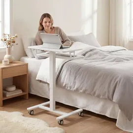 Homcom Höhenverstellbar mit Rollen, Tastaturablage Weiß | Weiß