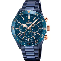 Chronograph FESTINA "Keramik Kollektion", blau (metallicblau), Armbanduhren, Herren, Chronograph, Armbanduhr, Quarzuhr, Herrenuhr, Stoppfunktion, Edelstahlarmband