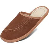 BAWAL Herren Hausschuhe Leder Pantoffeln Suede Wildleder Männer Lederhausschuhe 40-46 EU (Braun, 44) - 44 EU