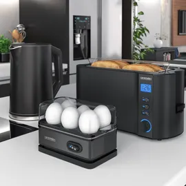 Arendo Frühstücks-Set Wasserkocher 1,5l, 4-Scheiben Toaster, 6er Eierkocher, Schwarz