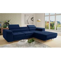 Sofnet Ecksofa Divo, mit Schlaffunktion und Bettkasten, Schlafsofa mit einstellbare Kopfstützen - Wohnlandschaft blau