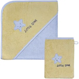 Wörner Handtuch Set WÖRNER "Little Star Kapuzenbadetuch 100/100 mit Waschhandschuh", gelb (gelb, chrom), 2 Stk., Stern, Frottier, Frottier, Obermaterial: 100% Baumwolle, Handtücher, mit Stickerei Stern mit Schriftzug