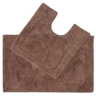 Homescapes Badematte 2 teiliges Luxus Badematten Set 100% Baumwolle braun, Höhe 30 mm, Badematte - 50x80 cm, WC Vorleger - 50x55 cm braun