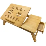 Laptoptisch aus Bambus, Notebooktisch Betttisch klappbar und Höhenverstellbar Computertisch mit Schublade, Laptop Desk für Couch, Bett