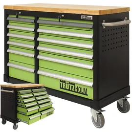 Baumarktplus Werkstattwagen DELUXE 12 Schubladen 123 cm Breite mit massiver Arbeitsplatte ohne Werkzeug