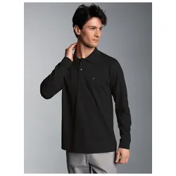 Poloshirt TRIGEMA "TRIGEMA Langarm Poloshirt mit Armbündchen", Herren, Gr. 5XL, schwarz, 100% Baumwolle, Basic, Langarm, Shirts