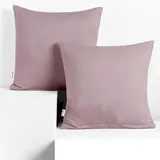 DecoKing 2 Kissenbezüge 50x50 cm Jersey 100% gekämmte Baumwolle Reißverschluss Erikafarben Amber
