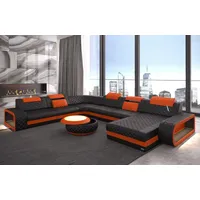 Sofa Dreams Wohnlandschaft Ledercouch Sofa Leder Berlin XXL U Form Ledersofa, Couch, mit LED, wahlweise mit Bettfunktion als Schlafsofa, Designersofa orange|schwarz
