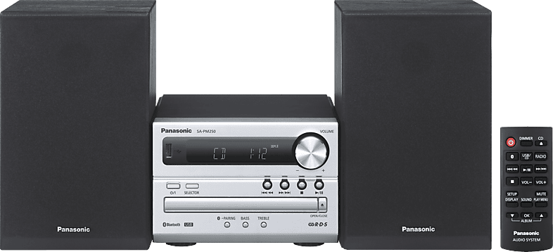Panasonic SC-PM250EG‑S Micro- mit HiFi-System (Bluetooth, CD, UKW , 20 Watt RMS) silber