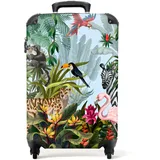 NoBoringSuitcases.com® Koffer Handgepäck Trolley Rollkoffer Kleine Reisekoffer mit 4 Rollen - Dschungel - Natur - Jungen - Mädchen - Kinder - Zebra - Flamingo - 55x35x20cm - Fotokoffer - Boardgepäck