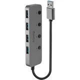 Lindy 4 Port USB 3.0 Hub mit Ein-/Ausschaltern 4 Port USB 3.0-Hub einzeln schaltbar Grau