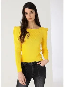 Lois Jeans für Damen. 452962538 Pullover mit Falten an den Schultern gelb (L), Lässig, Viskose, Langarm