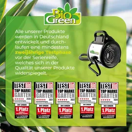 Bio Green BioGreen Elektro-Gewächshausheizung Palma mit manuellem Thermostat | IPX4 spritzwassergeschützt, energiesparend | 163 m3/h Luftumwälzung | 2000 Watt
