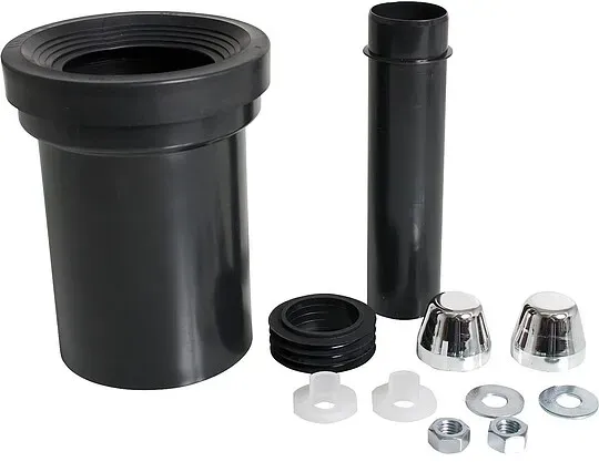 WC-Anschlussgarnitur mit Abflussrohr 110 mm mit verchromten Kappen - Ablaufstutzen außen