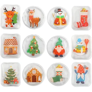 Anstore 12er Set Taschenwärmer Wiederverwendbar, Handwärmer Kinder Handwärmer Weihnachten zum Knicken, Taschenheizkissen mit Weihnachtsmann/Schneemann/Rentier