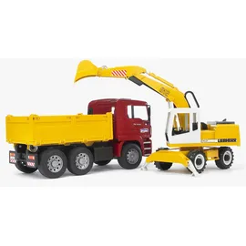 Bruder 02751 - MAN TGA Kipplastwagen mit Liebherr Schaufelbagger 1:16