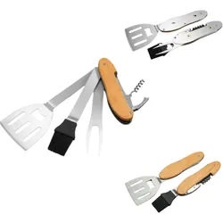 Toolbrothers Outdoor Multitool Grill, Grillbesteck aus Edelstahl mit Gabel, Grilllöffel, Fleischbürste, Flaschenöffner und Korkenzieher 5 tlg